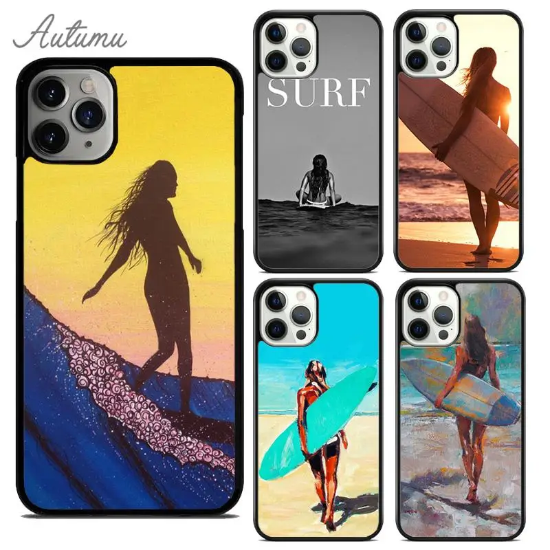 HAVAJŲ PAPLŪDIMYS SURF MERGINA BANGLENČIŲ MENO Telefono dėklas skirtas iPhone 15 SE2020 11 12 13 14 Pro Max mini XR XS 6 7 8 Plius Padengti coque Fundas