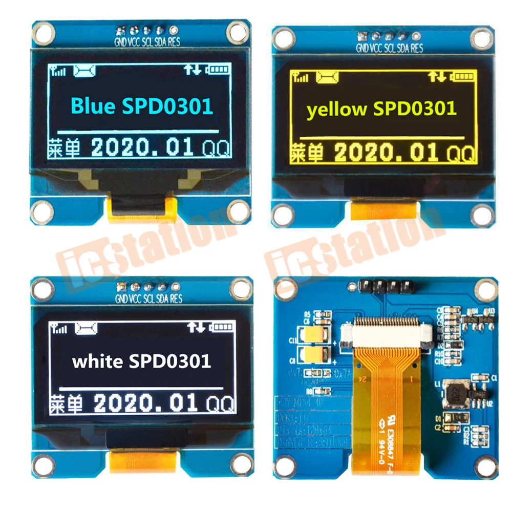 1.54 colių PM 5PIN Balta Juoda Geltona OLED Modulis IIC I2C Sąsaja 128x64 Ekranu SPD0301 Vairuotojo IC 3.3-5V