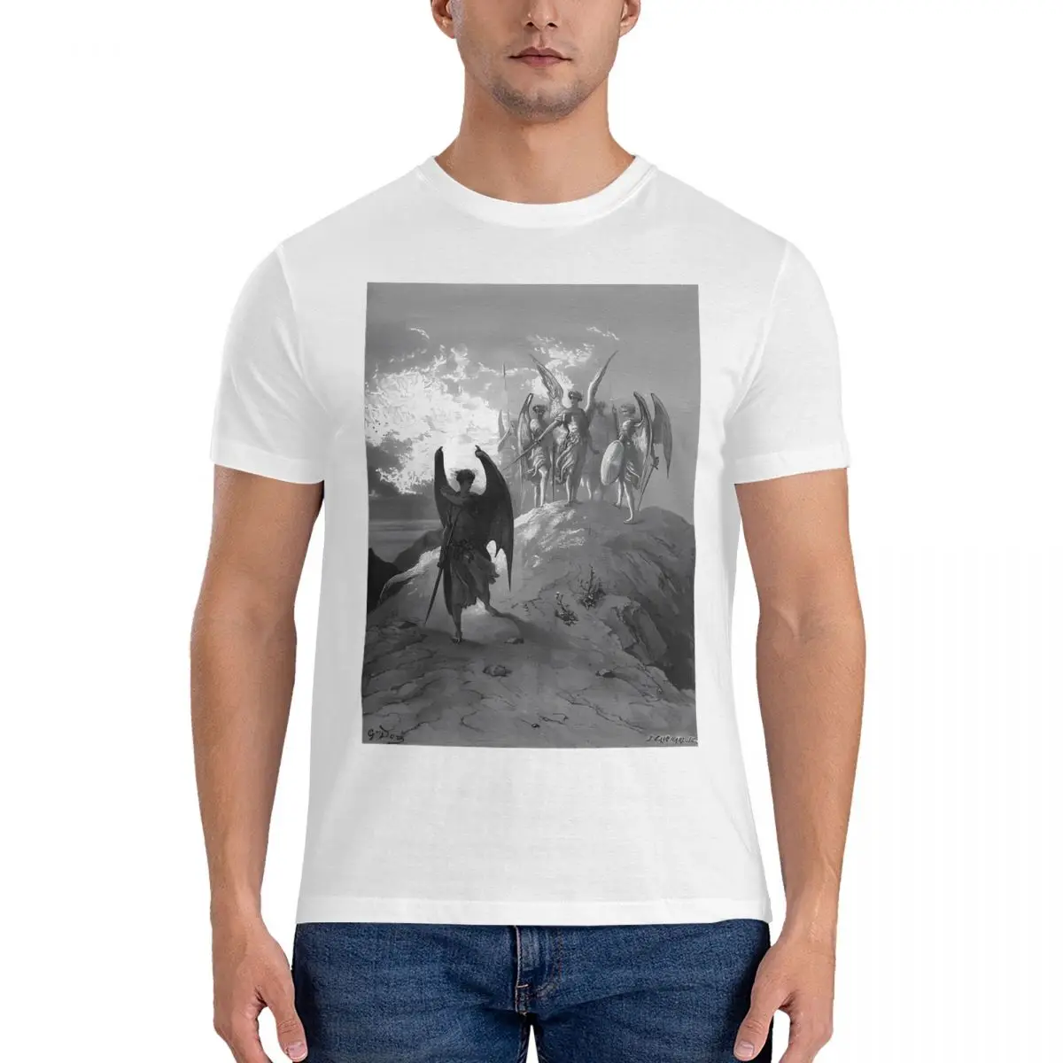 T-Shirt Paradise Lost Šėtonas Yra išlietas Iš Kalno Dangaus Ir Yra Įmestas Į Pragaro Kanjono - Gustave Dore Pragaras Rojus Marškinėliai