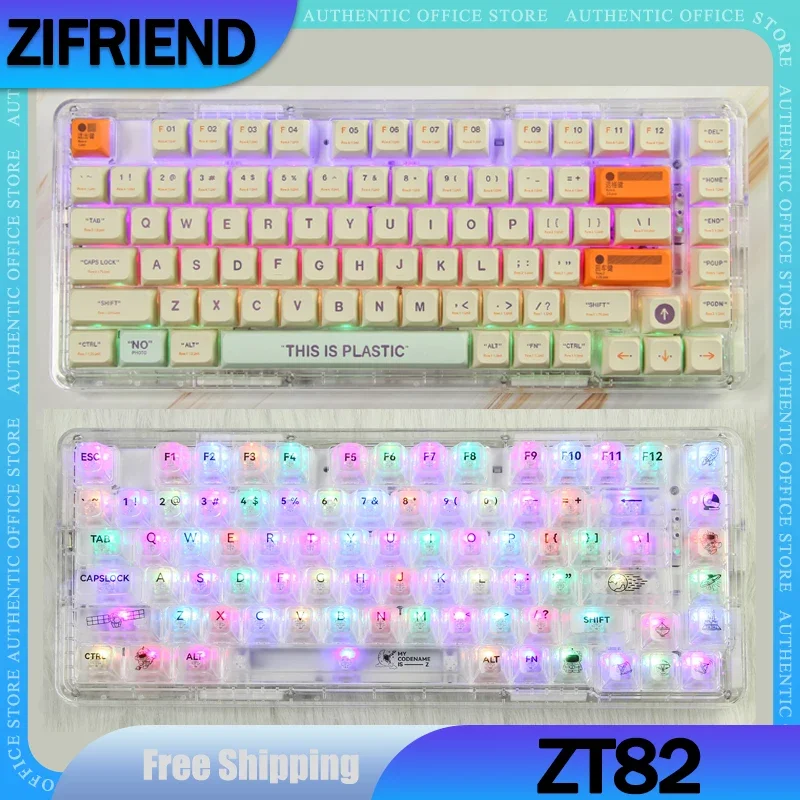 Zifriend ZT82 Skaidrus Žaidėjus, Mechaninė Klaviatūra 3Mode 2.4 G Bluetooth Belaidę Klaviatūrą, RGB Apšvietimu Hot Swap Klaviatūros Dovanos